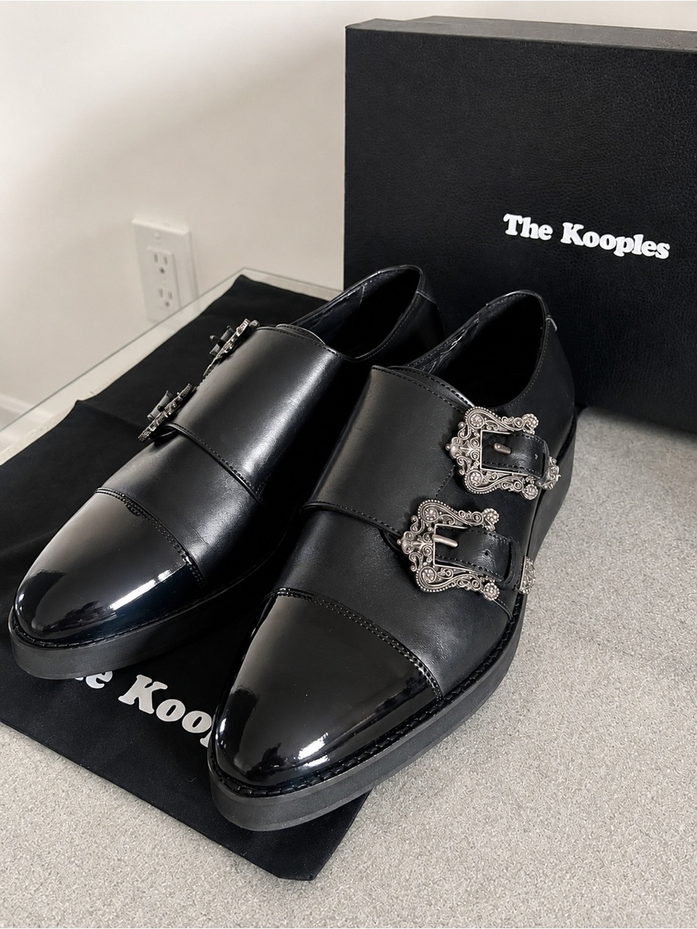 The Kooples Black Leather Double Buckle Creeper Shoes EU 40 NWT